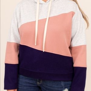 Chic Soul Loosen Up Hoodie Dusty Pink Grey Navy Color Block Pullover